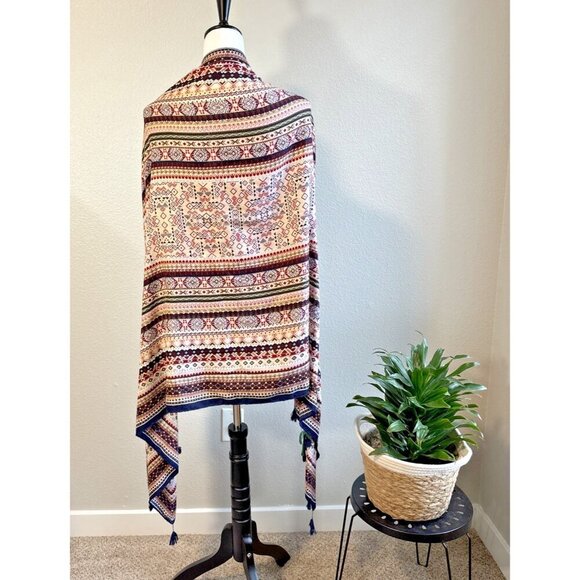 Gregory Ladner Mosaic Patter Scarf Women's Shawl Rustic Colors Boho Fringe Hem - Picture 6 of 9